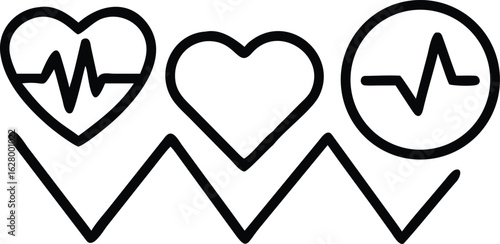 Heart symbol with blood pressure monitor cuff and pulse line vector