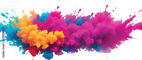 Abstract Holi Color Explosion – Isolated Bright Rainbow Powder Splash on White for Vibrant Festival Graphics
