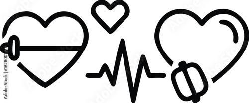 Heart with E C G line dumbbell and app icon silhouette electrocardiogram weightlifting