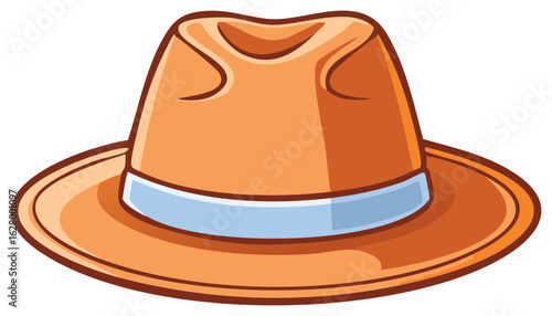 Orange fedora hat with blue band cartoon illustration