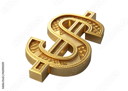 Golden dollar sign on white background