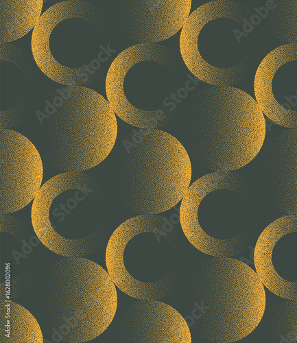 Retro styled 60s 70s seamless pattern vector abstract background in yellow green hues. Halftone art illustration for fashionable textile print or home decor. Endless graphic abstraction for wallpaper