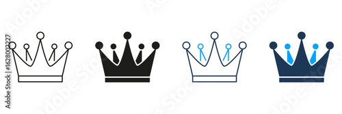 Crown Line And Solid Icon Set. Royalty, Leadership, And Authority Symbol Collection. Elegant Design For Luxury Branding And Prestige Representation. Isolated Vector Illustration