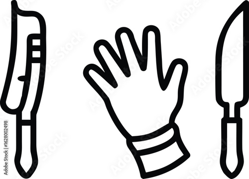 Surgical Knife Gloves and Anesthesia Mask Silhouette Icons surgery medical