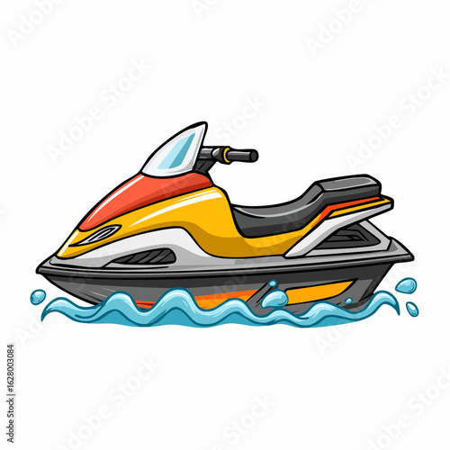 Illustration of a Colorful Jet Ski on Water, Ready for Summer Adventures and Fun
