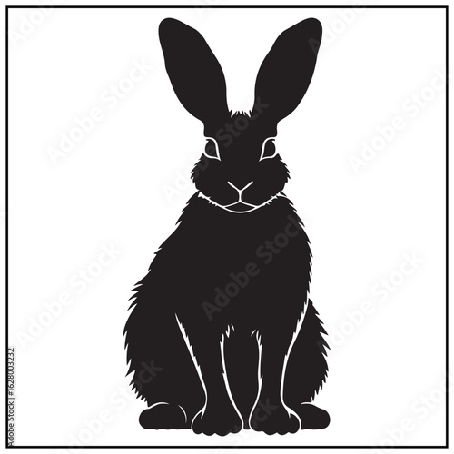 Vector art of sitting black rabbit silhouette isolated on white background