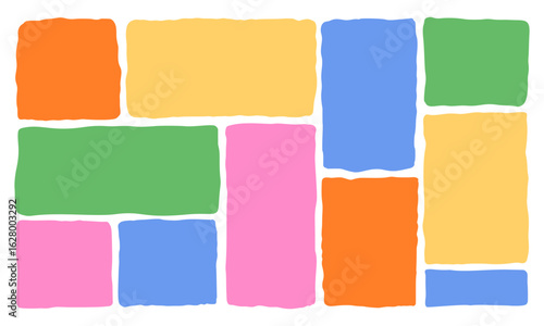 Playful Irregular Text Box Frame Vector Set in Crayon Style. Colorful Doodle Border Shapes with Wavy Edges