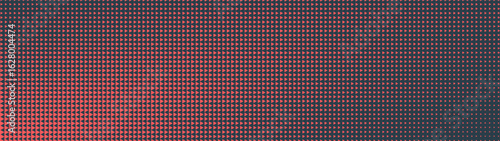 Triangles grid halftone pattern tilted elliptical gradient ultra wide 32:9 aspect ratio red black vector abstract background. Half tone graphic panoramic ultrawide format retro styled 80s abstraction