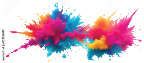  Holi Powder Color Explosion – Vibrant Rainbow Paint Burst Isolated on White Background for Festival and Celebration Themes

