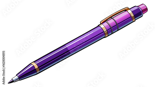 very beautiful Ballpoint pen isolated in  white background , top view of violet pen, business office desk design element