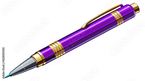 very beautiful Ballpoint pen isolated in  white background , top view of violet pen, business office desk design element