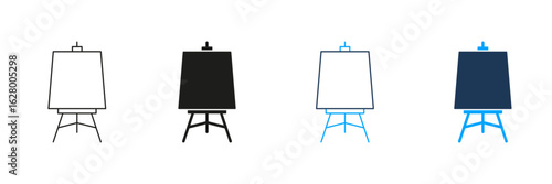 Easel Line And Solid Icon Set. Art Presentation, Painting Display, And Creative Workshop Symbol Collection. Artistic Tools And Equipment. Isolated Vector Illustration