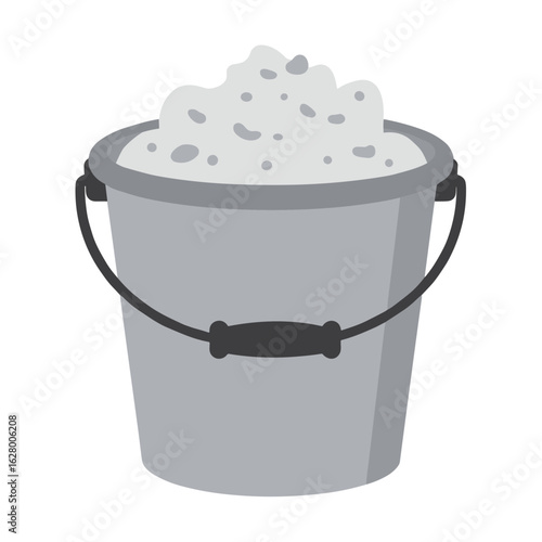 Gray bucket filled with gravel on a white background  