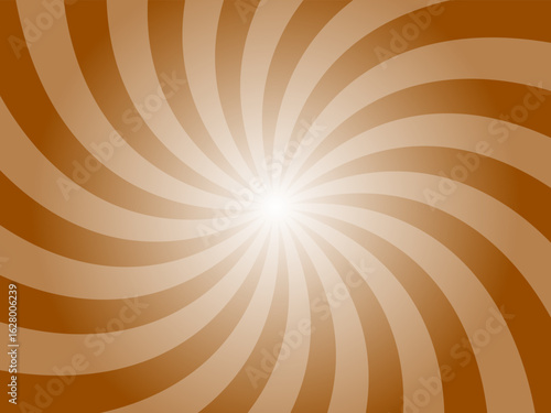 Brown orange sunburst background. Deep yellow radial retro glowing rays banner. Abstract retro whirlwind starburst vector abstract background. Twisted radial illustration.