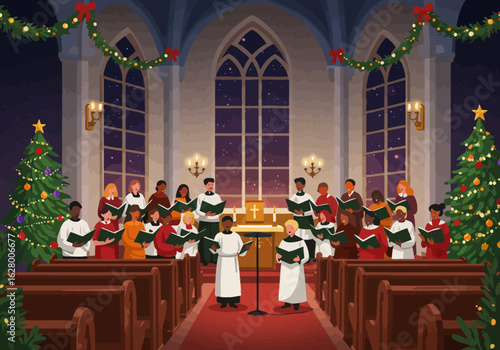 Two Young Boys in White Robes Sing in a Christmas Choir.