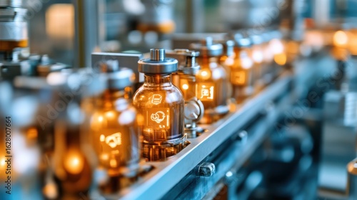 Wallpaper Mural Pharmaceutical manufacturing line producing ampoules with futuristic digital labels Torontodigital.ca