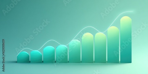 Growing bar graph with upward trend line on a teal background
