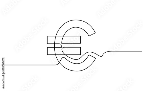 Continuous one line drawing of Euro currency vector illustration. Editable outline