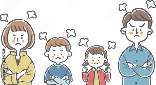 怒っている家族二世代　上半身　ベクター
