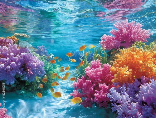 Fototapeta Naklejka Na Ścianę i Meble -  熱帯魚が泳ぐサンゴ礁の海中風景