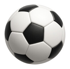 Classic black and white soccer ball featuring hexagonal and pentagonal panels on transparent background.