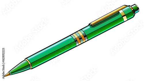 very beautiful Ballpoint pen isolated in  white background , top view of green pen, business office desk design element