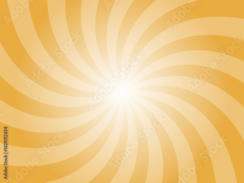 Hunyadi orange sunburst background. Yellow radial retro glowing rays banner. Abstract retro whirlwind starburst vector abstract background. Twisted radial illustration.