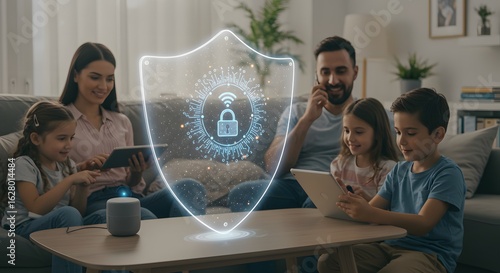 Family Enjoying Digital Life with Smart Home Security and Parental Controls