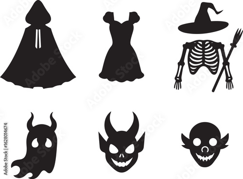 Spooky Halloween icons for festive party decorations and costumes