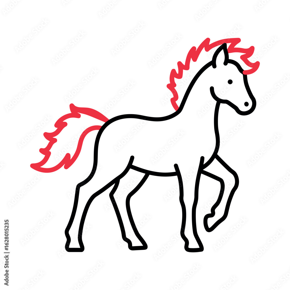 Fototapeta premium Stylized fire horse outline with red mane for the Year of the Horse 2026