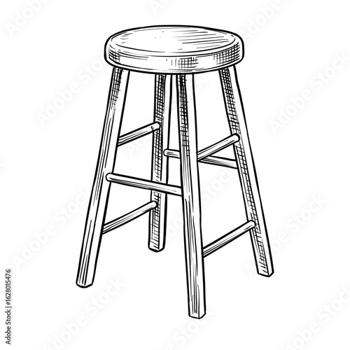 wooden stool chair vector line art hand drawn illustration