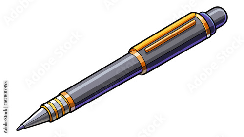 very beautiful Ballpoint pen isolated in  white background , top view of gray pen, business office desk design element