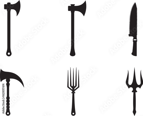 Collection of iconic medieval weapons and tools