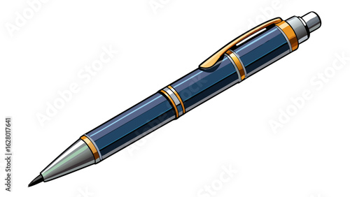 very beautiful Ballpoint pen isolated in  white background , top view of gray pen, business office desk design element