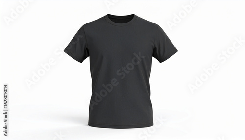 Black short-sleeved t-shirt on a clean white background