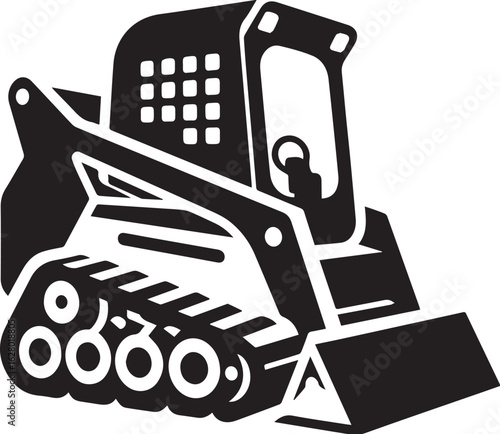 compact tracked skid steer loader Black and White Vector