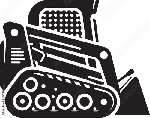 compact tracked skid steer loader Black and White Vector