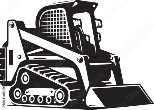compact tracked skid steer loader Black and White Vector