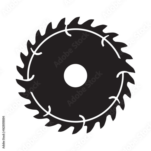 Sharp circular saw blade with jagged teeth and central hole silhouette