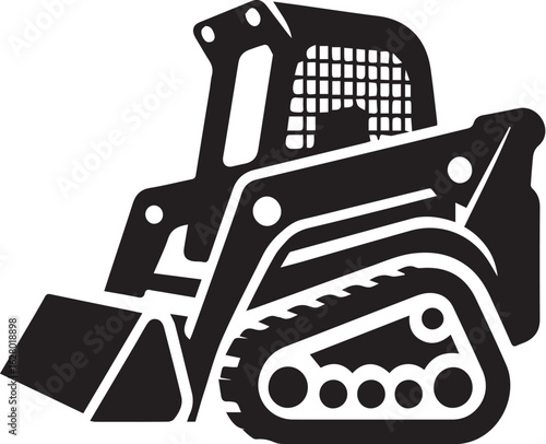 compact tracked skid steer loader Black and White Vector