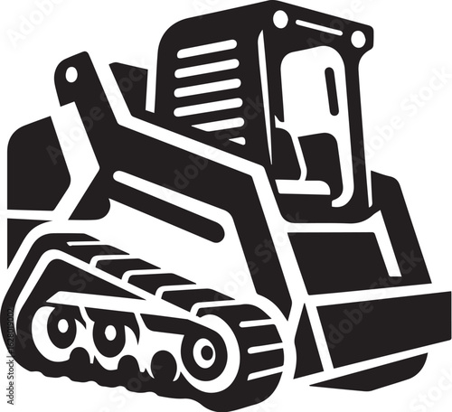 compact tracked skid steer loader Black and White Vector