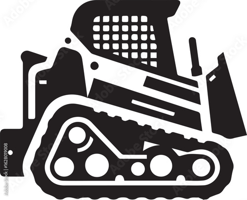compact tracked skid steer loader Black and White Vector