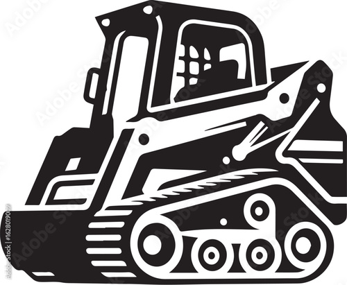 compact tracked skid steer loader Black and White Vector