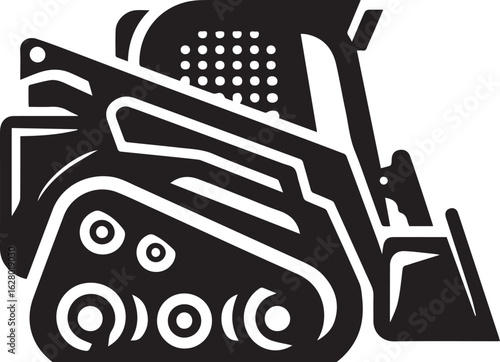 compact tracked skid steer loader Black and White Vector