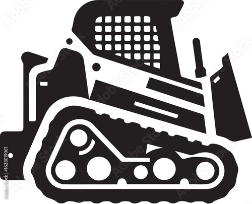 compact tracked skid steer loader Black and White Vector