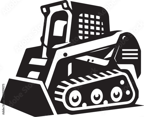 compact tracked skid steer loader Black and White Vector