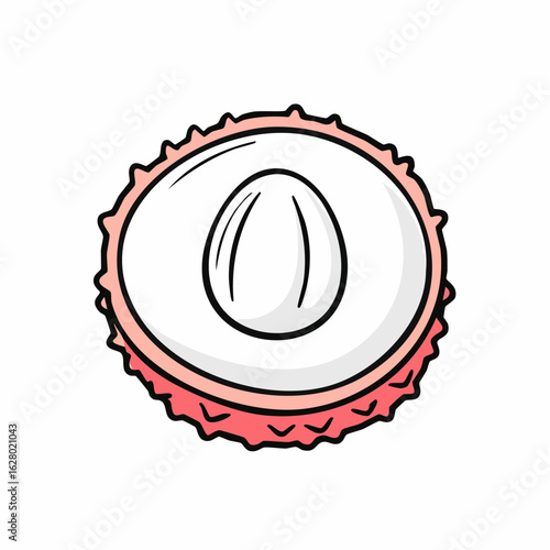 Illustration of a Delicious Lychee Slice Displaying its Translucent Flesh and Seed