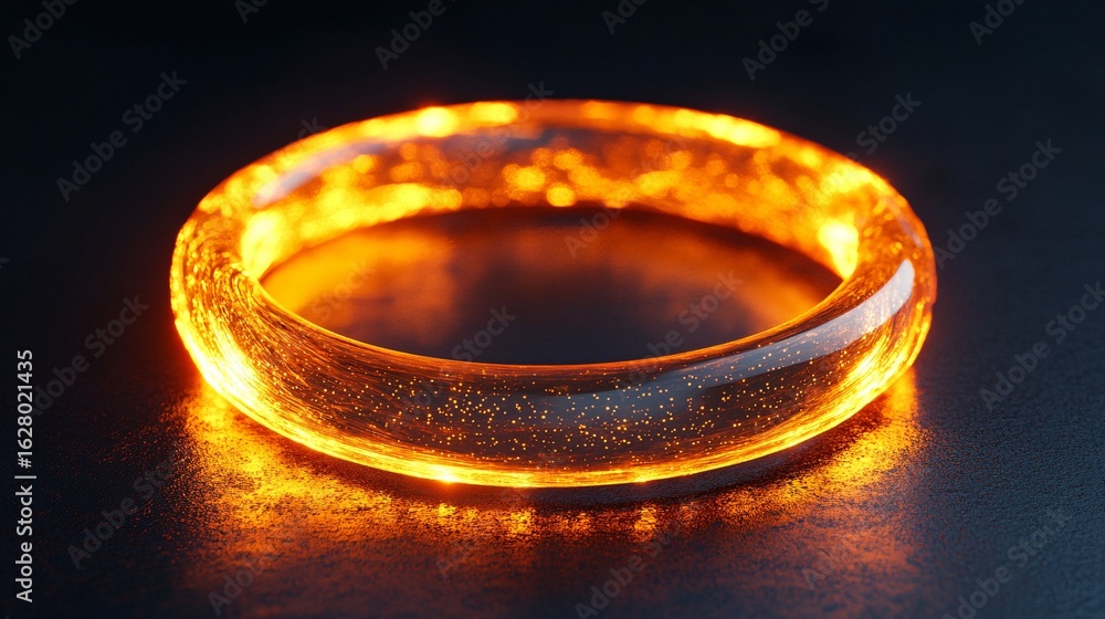 Glowing orange bangle, translucent with internal light on dark background Glowing orange bangle, translucent with internal light on dark background