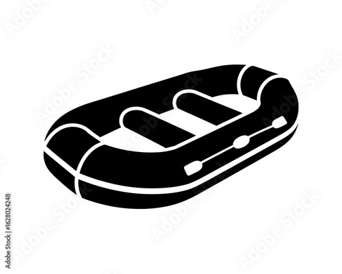 Inflatable boat icon black and white design perfect for outdoor adventure sport marketing materials and camping supplies websites with simplistic graphics