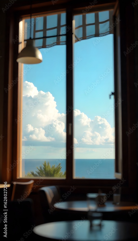 Fototapeta premium Seaview Through a Window A Serene Moment